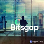 A man standing in a trading workplace and bitsgap logo is there.