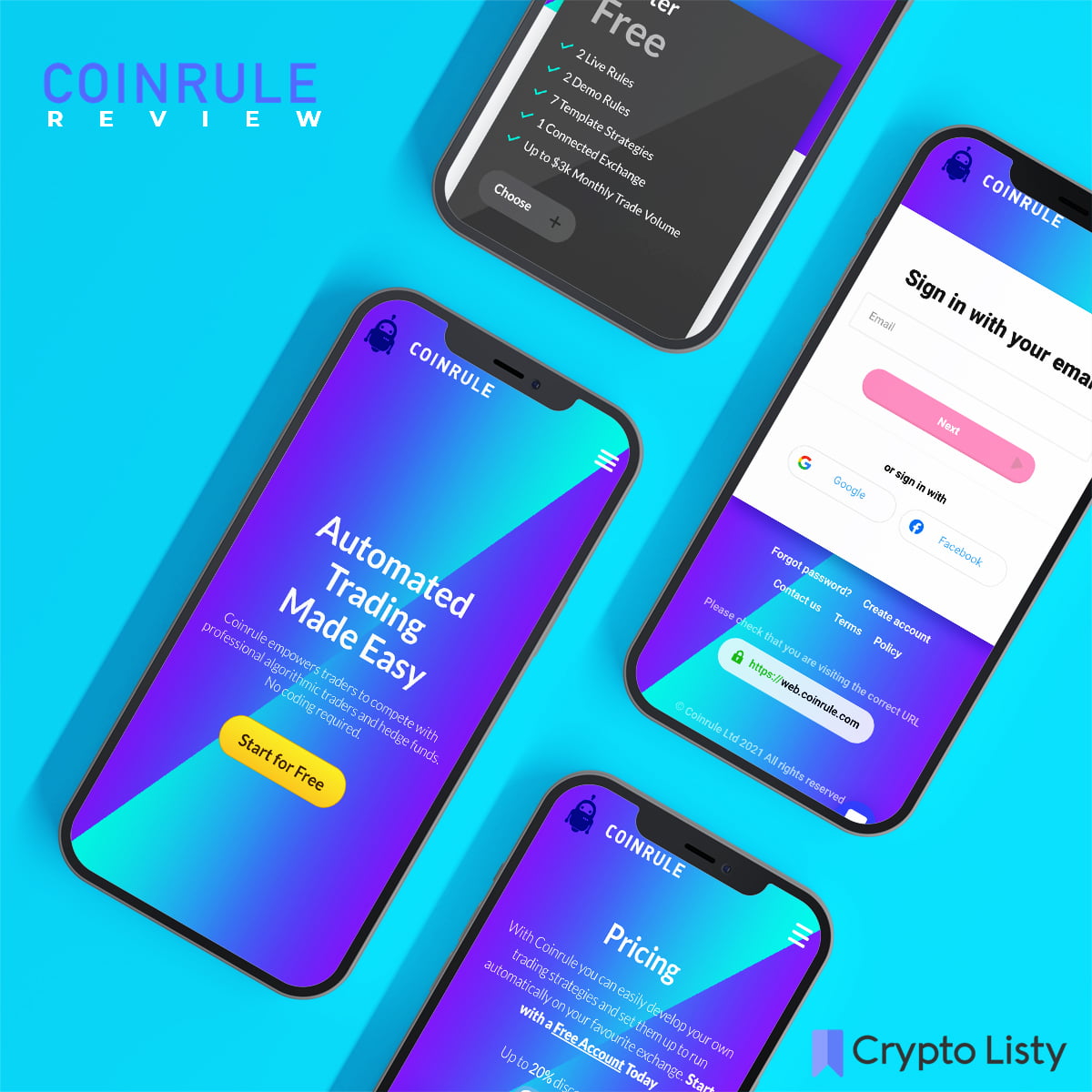 Phones browsing Coinrule website.