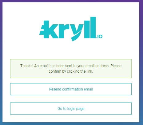 Kryll informing to verify your account.