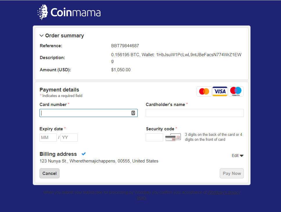 You can use different payment methods on Coinmama including credit cards.