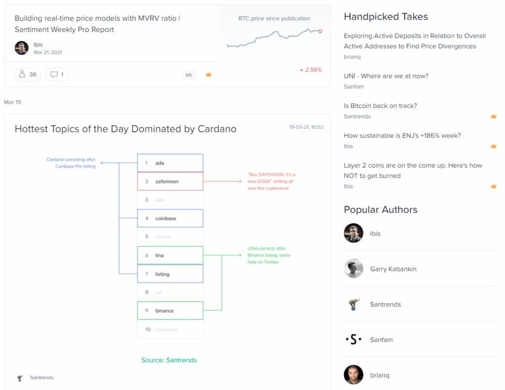 Get reports from Santiment team about social trends and predictions.