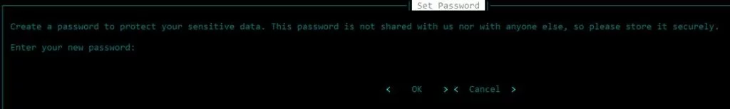 Humming bot terminal requiring a password.