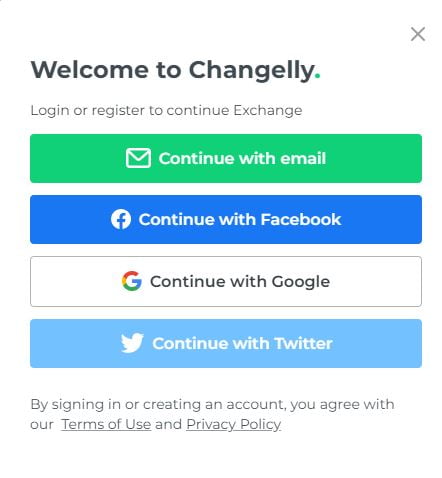 Signing-up on Changelly take you only a minute.
