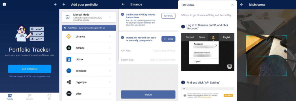 Connecting an exchange to BitUniverse mobile app.