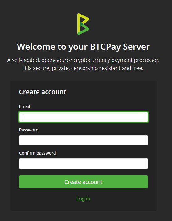 Sign up on BTCPay Server