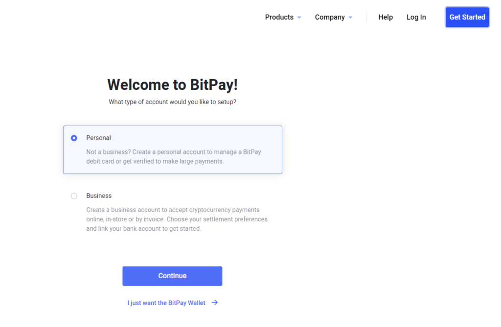 Sign up on BitPay