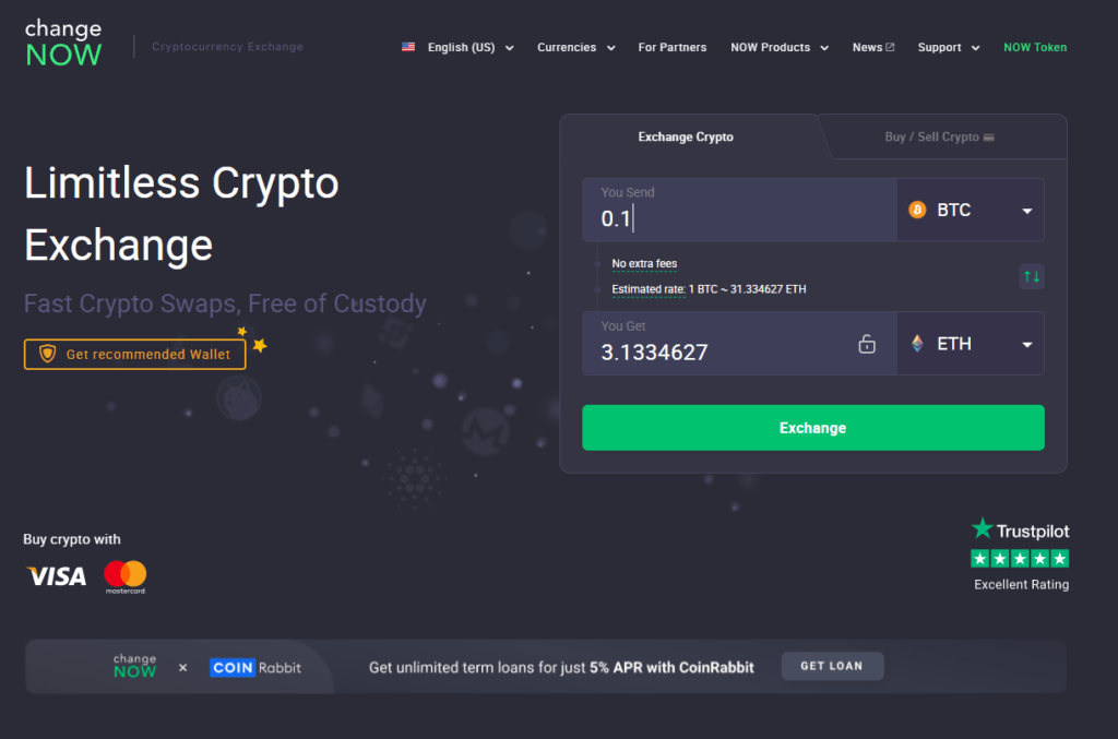 ChangeNow main page is very simple and easy to navigate.