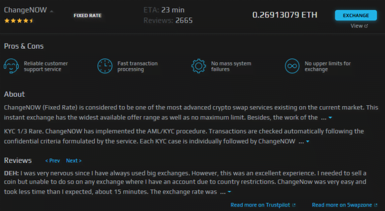 Complete your exchange through Swapzone and get the best rates.