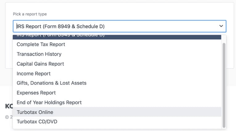 Supported Tax Reports by Koinly.