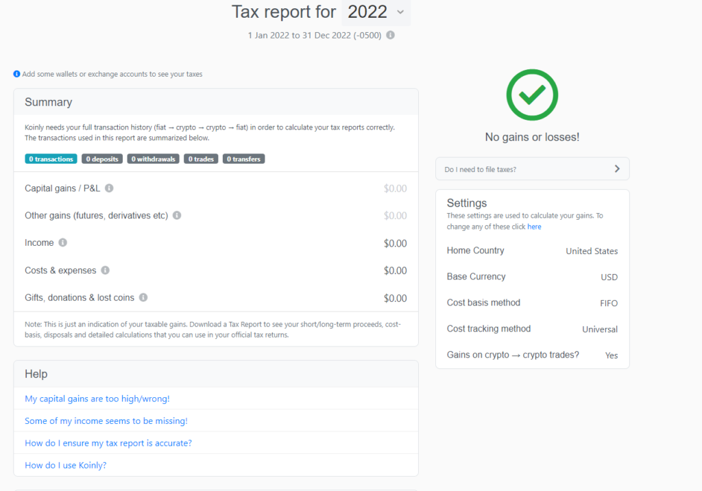 Generating a Tax Report on Koinly