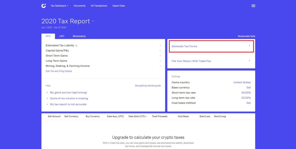 Generate your crypto tax report on TokenTax within a few minutes.