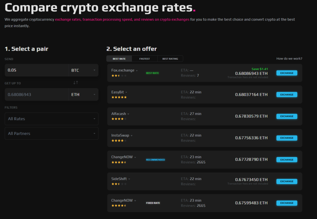 View different rates on exchanges through Swapzone and choose what suits you better.