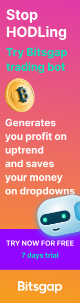 Bitsgap advertising banner, Try bitsgap for free.